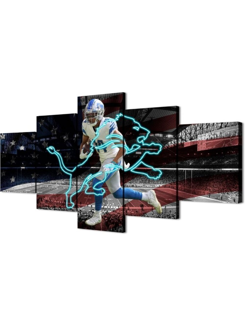 American Football Canvas Print Set - Neon Lions Stadium Wall Art for Home Decor